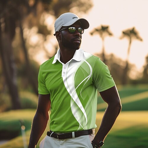 Herren Gestreift Sport-Poloshirts Golfshirt Kurzarm Polo-Shirts Hemden mit Kragen Lässig Sportbekleidung Urlaubskleidung 3D-Druck Knöpfe Sommer Schwarz Weiß Wein Image