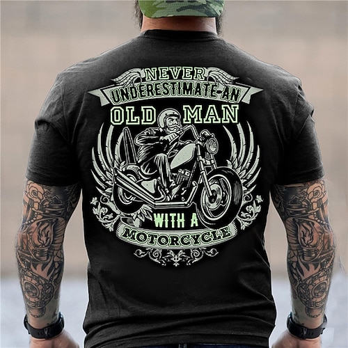 Grafik T-Shirt für Männer Unterschätze niemals einen alten Mann mit einem Motorrad Biker-Lifestyle T-Shirt Image
