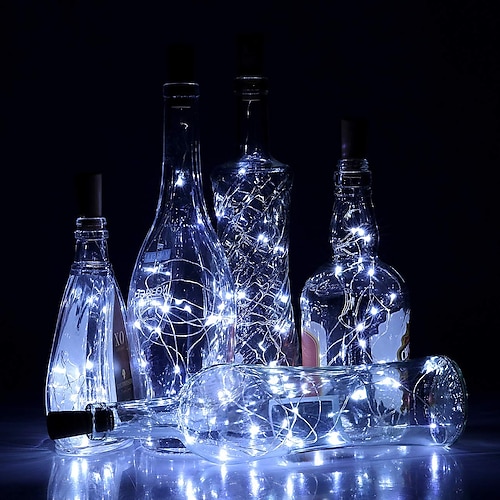elegante Hochzeitsempfangsparty 1/2/6/10 Stück Weinflaschen-Lichterkette 2 m 20 LEDs mit Korken Warmweiß Weiß Mehrfarbig Rot Blau Wasserdicht Weihnachtshochzeitsdekoration Batteriebetrieben Image