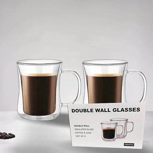Doppelwandige Glas-Kaffeetassen – 13,5-Unzen-Diner-Kaffeetassen-Set mit 2 Glas-Kaffeetassen. isolierte Kaffeetasse, Cappuccino-Tasse, Latte-Tasse. Gläser, die nicht schwitzen, klare Becher für heiße