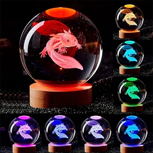 3D-Axolotl-Kristallkugel mit Lasergravur, mehrfarbiges Nachtlicht, an Freundin, Klassenkameradin, Frau, Kinder, kreatives Geburtstagsgeschenk, Glaskugel, Wohnzimmer, Schlafzimmer, Heimdekoration Image