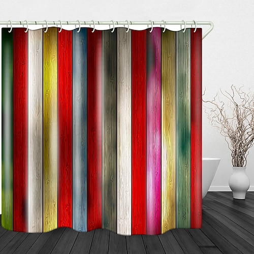 Duschvorhang mit Haken für das Badezimmer 200 cm hoch Rustikale Farmhaus Vintage Scheunentür Druck Badezimmer Dekor Set Polyester Wasserfest 12 Stück Kunststoffhaken Image