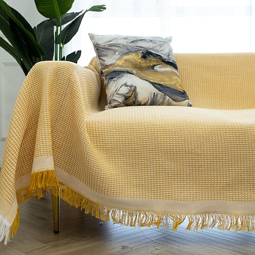 Sofa-/Couchbezug, Baumwolle, Sofaüberzüge, Sofahandtuchdecke, Sofaüberwürfe, Bezüge für Kissen, Couch, Couchbezug für Hunde, Möbelschutzbezug mit Quaste Image