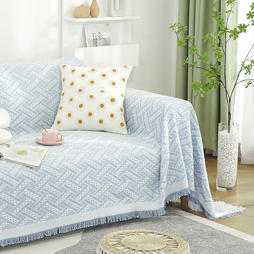 Sofa-/Couchbezug, Baumwolle, Sofaüberzüge, Sofahandtuchdecke, Sofaüberwürfe, Bezüge für Kissen, Couch, Couchbezug für Hunde, Möbelschutzbezug mit Quaste Image