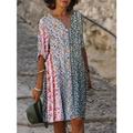 Damen Mini Kleid Petite Kleid T-Shirt Kleid Tee Kleid Shift Kleid Sommerkleid Aktiv Vintage Mode Outdoor Urlaub Reguläre Passform Florale Halblange Ärmel V-Ausschnitt Pink Marineblau Blau Grau