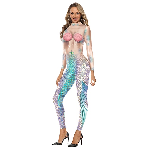 Zentai-Anzüge Cosplay Kostüm Bodysuit Meerjungfrau Karnevalskostüm Ganzkörperanzug Damen Cosplay Sexy Kostüm Meerjungfrau Elasthan Lycra Kostüm für Halloween Karneval Maskerade Erwachsene