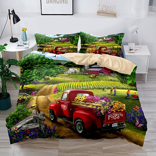3D-Bettwäsche mit Bauernhof-Traktor-Druck, Bettbezug, Bettwäsche-Sets, Bettbezug mit 1 bedrucktem Bettbezug oder Bettdecke, 2 Kissenbezügen für Doppelbett/Queen/King Image