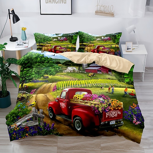 3D-Bettwäsche mit Bauernhof-Traktor-Druck, Bettbezug, Bettwäsche-Sets, Bettbezug mit 1 bedrucktem Bettbezug oder Bettdecke, 2 Kissenbezügen für Doppelbett/Queen/King Image