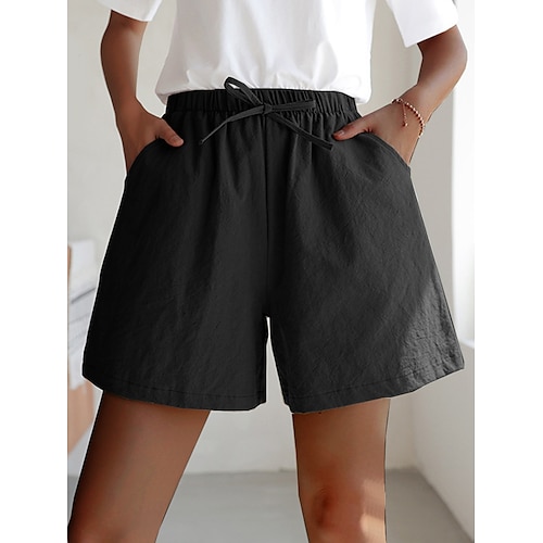 Damen Hose in Leinenoptik Aktiv Shorts Sommershorts Streetwear Einfach Lässig Kurz Mittlere Taille Einfach Kordelzug Tasche Weich Außenbereich Bequem Mikroelastisch Outdoor Urlaub Alltagstauglich Image