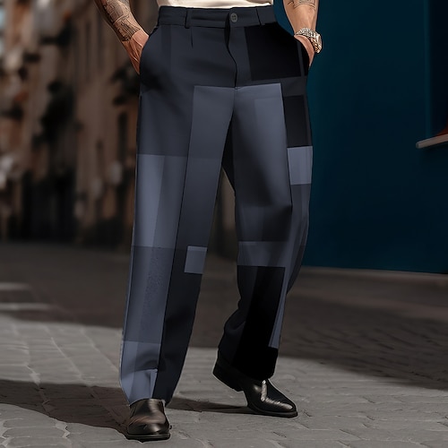 Plaid Geometrie Geschäftlich Brautkleider schlicht Herren 3D-Druck Hosen Hose Outdoor Strasse Tragen Sie, um zu arbeiten Polyester Blau Grün Khaki S M L Hoch Elastizität Hose Image