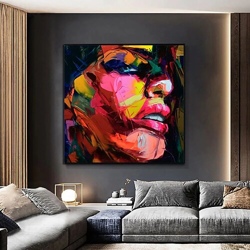 Handgefertigtes Ölgemälde auf Leinwand, Wandkunst, Dekoration, handgemaltes abstraktes Messerzeichnungsgesicht für Heimdekoration, gerolltes, rahmenloses, ungedehntes Gemälde Image