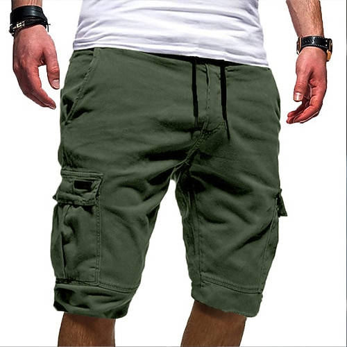 Herren Cargo-Shorts Mehrere Taschen Karte Außenbereich Sport Knielang Ferien Ausgehen Wochenende Shorts Schlank Meerblau Marineblau Unelastisch Image