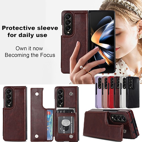 Handy Hülle Handyhüllen Für Samsung Galaxy Z Fold 6 Z Fold 5 Z Fold 4 Z Fold 3 Leder Mit Kartenhalter Ständer Einfarbig PC PU-Leder Image