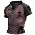 Herren T Shirt Henley Shirt Tee Raglan-T-Shirt Graphic Farbblock Totenkopf Motiv Ständer Gelb Rosa Armeegrün Blau 3D-Druck Übergröße Outdoor Täglich Kurzarm Button-Down Bedruckt Bekleidung Designer