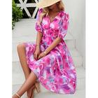 Damen Freizeitkleid Blumendruck V-Ausschnitt Midikleid Ethno Boho Urlaub Kurzarm Sommer