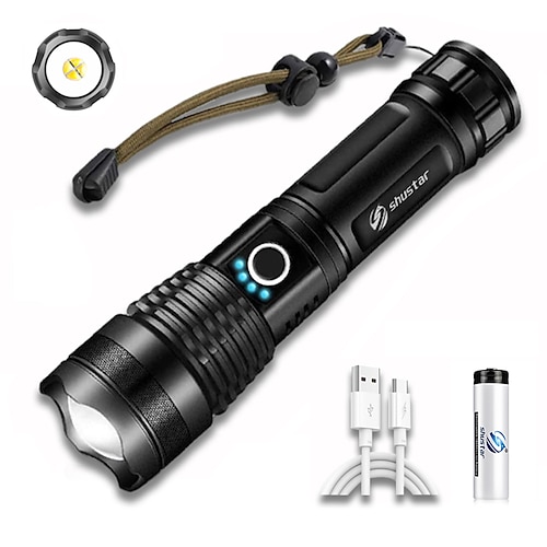 LED-Taschenlampe für den Außenbereich, super hell, xhp160, leistungsstarke xhp99, wasserdichte Taschenlampe, USB, wiederaufladbar, 18650, tragbares Zoom-Campinglicht Image