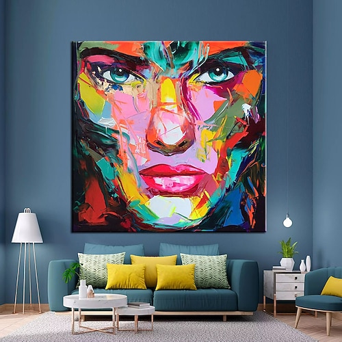 Handgefertigtes, handgemaltes Ölgemälde, Wandkunst, Porträt, Schönheit, Frauengesicht, buntes Porträt, abstrakt, modern, ohne Rahmen, ungedehnt Image