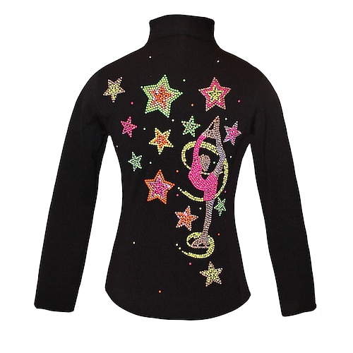 Fleecejacke fürs Eiskunstlaufen Damen Mädchen Eislaufen Jacke Shirt Schwarz elastisch Ausbildung Wettbewerb Eiskunstlaufkleidung warm Kristalle Langarm Eislaufen Eiskundstlauf Image