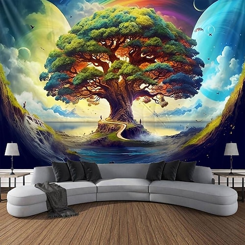 Baum des Lebens hängender Wandteppich, Sonne, Mond, Wandkunst, großer Wandteppich, Wanddekoration, Fotografie, Hintergrund, Decke, Vorhang, Zuhause, Schlafzimmer, Wohnzimmer, Dekoration Image