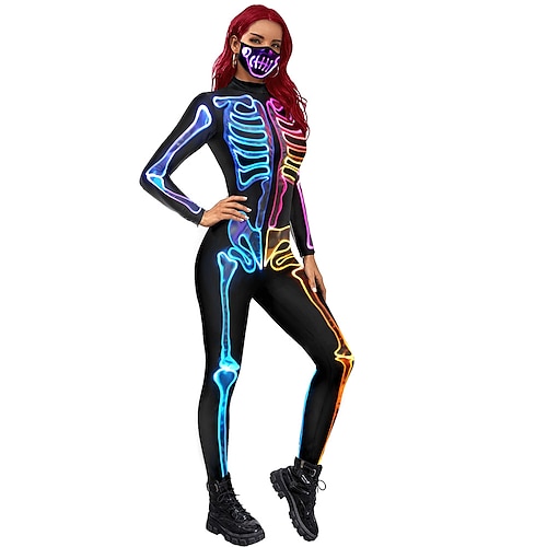 Zentai-Anzüge Catsuit Hautenger Anzug Skelett / Totenkopf Erwachsene Cosplay Kostüme Cosplay Gruseliges Kostüm Damen Geist Teufel Karneval Maskerade Image