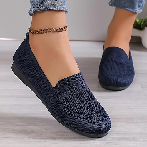 marineblaue Strick-Loafer für Damen – atmungsaktive Slipper zum Hineinschlüpfen für Komfort und Alltag Image