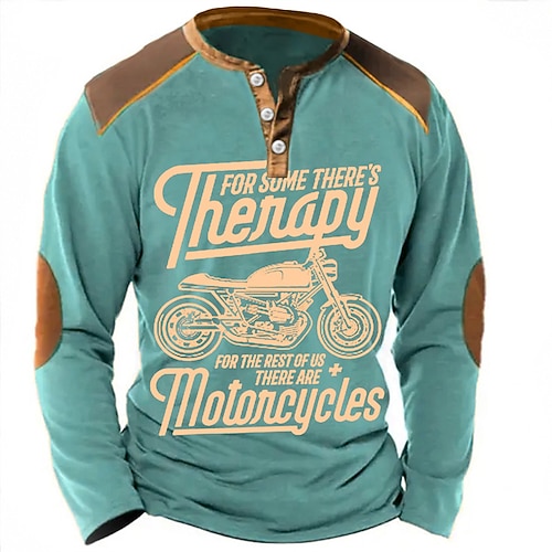 Herren Buchstabe Grafikdrucke Vintage-Shirt Henley Hemd Grafischen T-Shirt Langarm Mode Basic Lässig Täglich Outdoor Ausgehen Frühling Sommer Blau Braun Grün Grau Henley Henley T-Shirt Image