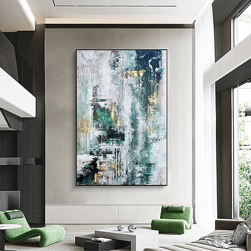 handgemaltes handgemaltes ölgemälde sturm wandkunst dunkelgrüne goldfolie moderne minimalistische heimdekoration dekor gerollte leinwand kein rahmen ungedehnt Image