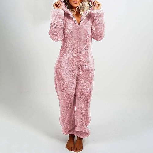 Fleece-Einteiler, tragbare Decke, Damen-Overall, warmer Strampler, Nachtwäsche, einteiliger Playsuit, Loungewear Image