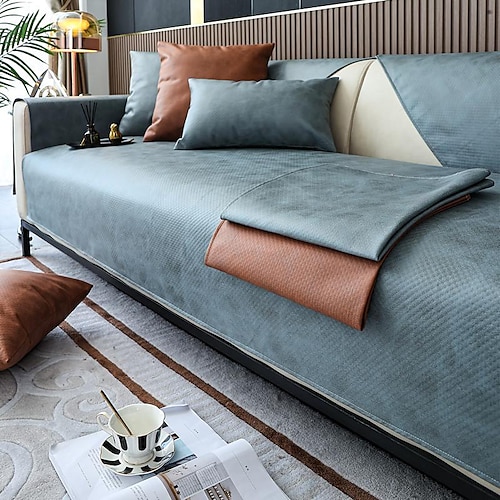 Sofamattenbezug Couch-Schonbezug Sofa-Sitzauflage Schnittbezug für Sessel Loveseat 4- oder 3-Sitzer L-Form Kunstleder für Kinder, Haustiere, Katzen (nicht im Set erhältlich) Image