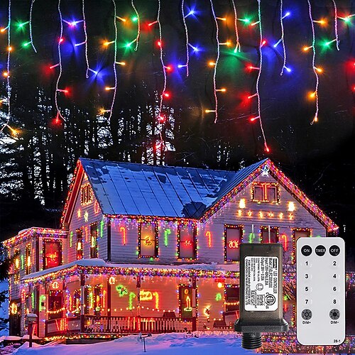 1 Packung 10 Meter 400 LEDs Eiszapfenlichter Außenlichter mit 8 Modi Timer Fernbedienung Wasserdicht Stecker verbindbare Feenlichter für Außen- und Innendekoration Image