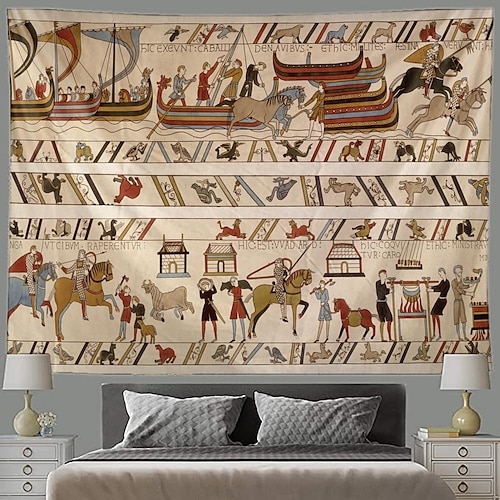 Mittelalterlicher Bayeux Hängender Wandteppich Wandkunst Mittelalter Dekoration Foto Hintergrund Decke Vorhang Zuhause Schlafzimmer Wohnzimmer Dekoration Image