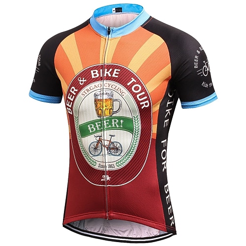 21Grams Herren Kurzarm Fahrradtrikot Sommer Schwarz / Orange Schwarz Grün Retro Neuheit Lustig Fahhrad Trikot / Radtrikot Oberteile Bergradfahren Straßenradfahren Atmungsaktiv Rasche Trocknung Image