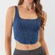 Damen Tank Top Running Sport Top Schnell Trocknend Denim Feste Farbe Yoga Fitness Bauchfreies Top Schwarz Königliches Blau Blau Quadratischer Ausschnitt Hochelastisch Sommer