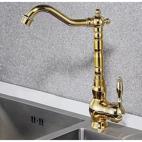 Armatur für die Küche - Einhand Ein Loch Galvanisierung Herausziehen / Herunterziehen Mittellage Retro Vintage Kitchen Taps Image