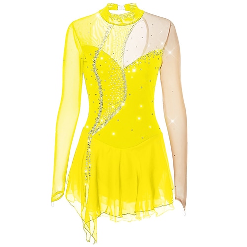 Eiskunstlaufkleid Damen Mädchen Eislaufen Kleider Austattungen Violett Dunkellila Schwarz und Violett Rückenfrei Gitter Elasthan Hochelastisch Wettbewerb Eiskunstlaufkleidung Handgemacht Kristalle Image