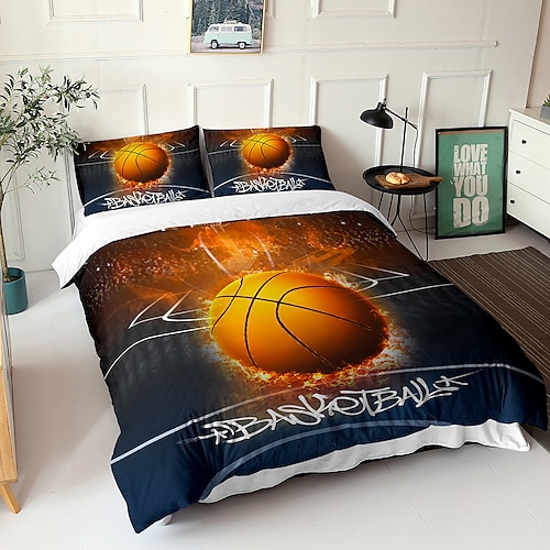 3D-Bettwäsche, Sport, Basketball, Baseball, Aufdruck, Bettbezug, Bettwäsche-Sets, Bettbezug mit 1 bedruckter Bettbezug oder Bettdecke, 2 Kissenbezüge für Doppelbett/Queen/King Image