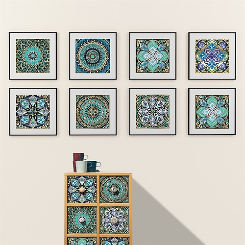 12 Stück verdickte Fliesen im europäischen Stil selbstklebendes Papier Traumblau Küche öl- und wasserdicht abnehmbare Wandaufkleber Image