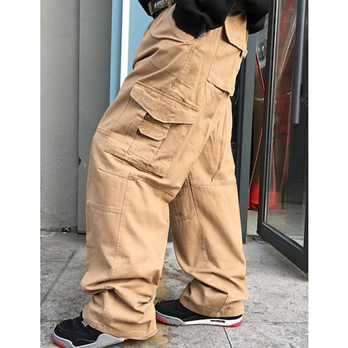 Herren Cargohose Cargohosen Cargohose Cargohosen Tasche Glatt Komfort Atmungsaktiv Outdoor Täglich Ausgehen Brautkleider schlicht Groß und hoch Schwarz Grün Image