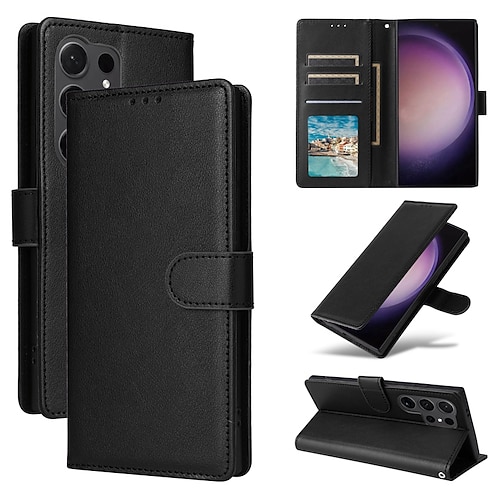 Handy Hülle Handyhüllen Für Samsung Galaxy S25 S24 S23 S23 FE S22 S21 Ultra Plus A14 A34 A54 A24 Brieftaschenhülle Mit Handgelenkschlaufe Ständer Kartenfach Retro TPU PU-Leder Image