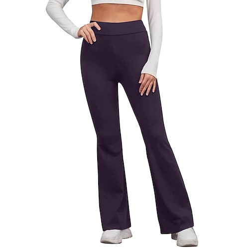 Damen Schlag-Leggings Mode Streetwear Einfach Volle Länge Hohe Taille Einfarbig Hoher Schnitt Komfort Bequem Atmungsaktiv Mikroelastisch Täglich Outdoor Urlaub Blau nicht-gerade weiss Schwarz Gelb Image