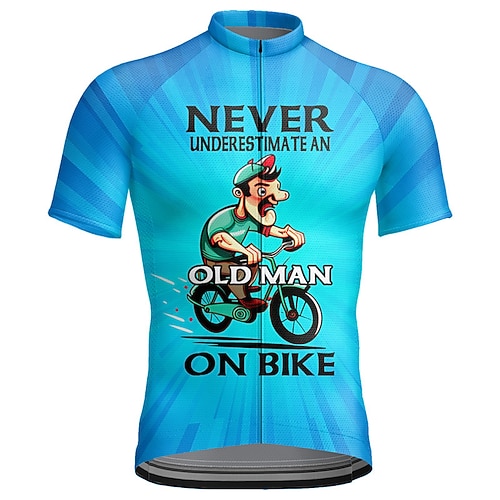 Herren Radtrikot Grafik Buchstaben Zahlen Kurzarm Fahhrad Trikot Oberteil mit 3 Gesäßtaschen Mountainbike MTB Straßenradsport Schnelltrocknend Reflektierende Streifen Rückentasche Image