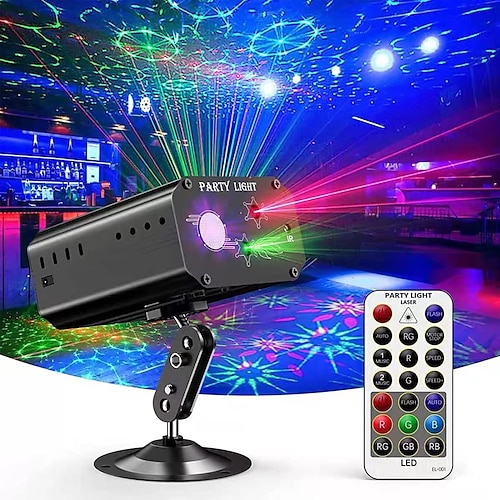 Party-DJ-Diskolichter – Soundaktivierter Stroboskop-Laserprojektor für den Innenbereich mit Fernbedienung für Partys, Hochzeiten, Bars und Feiertagsveranstaltungen Image