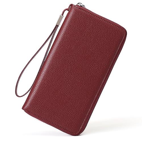 Damen Geldbörse Handytasche PU-Leder Outdoor Täglich Reißverschluss Großes Fassungsvermögen Leicht Langlebig Einfarbig Mandelfarben Weinrot Schwarz