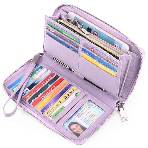 Damen Geldbörse Handytasche PU-Leder Outdoor Täglich Reißverschluss Großes Fassungsvermögen Leicht Langlebig Einfarbig Mandelfarben Weinrot Schwarz