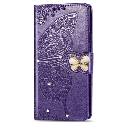 Handy Hülle Handyhüllen Für Samsung Galaxy S24 S23 S22 S21 FE S21 Ultra Plus A34 A54 A72 A32 A52 Brieftaschenhülle Strass Mit Kartenhalter Magnetischer Flip Schmetterling PU-Leder Image