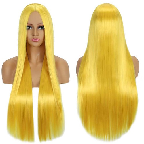Synthetische Perücke gerade Mittelteil maschinengefertigte Perücke lange A1 A2 A3 A4 A5 synthetisches Haar Frauen-Cosplay weiche Party blonde rosa rote Halloween-Perücken Image