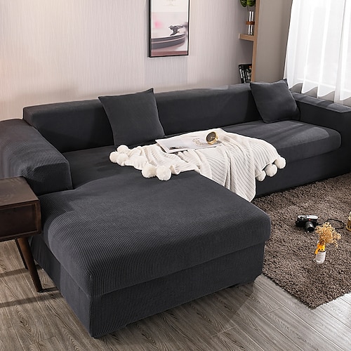 staubdichte, allmächtige Schonbezüge, Stretch-Sofabezug in L-Form, Burgunderrot, superweicher Stoff, Sofabezug mit einem kostenlosen Boster-Case, moderner Sofabezug für das Wohnzimmer, Möbelschutz Image