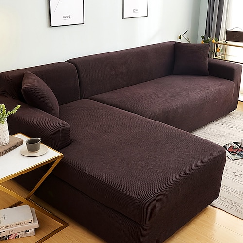 staubdichte, allmächtige Schonbezüge, Stretch-Sofabezug in L-Form, Burgunderrot, superweicher Stoff, Sofabezug mit einem kostenlosen Boster-Case, moderner Sofabezug für das Wohnzimmer, Möbelschutz Image