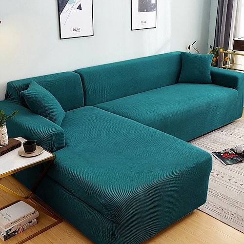 staubdichte, allmächtige Schonbezüge, Stretch-Sofabezug in L-Form, Burgunderrot, superweicher Stoff, Sofabezug mit einem kostenlosen Boster-Case, moderner Sofabezug für das Wohnzimmer, Möbelschutz Image