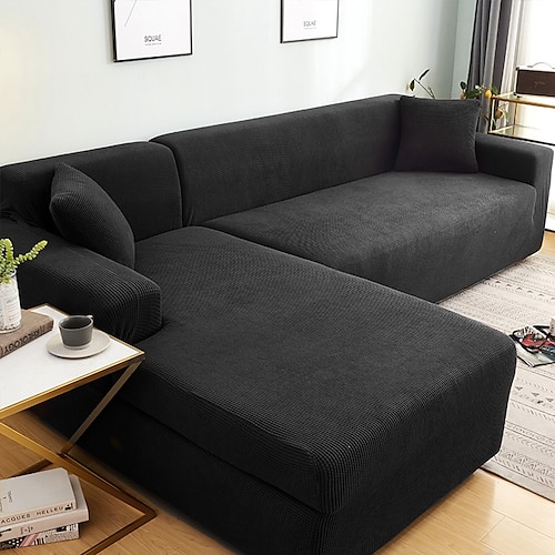 staubdichte, allmächtige Schonbezüge, Stretch-Sofabezug in L-Form, Burgunderrot, superweicher Stoff, Sofabezug mit einem kostenlosen Boster-Case, moderner Sofabezug für das Wohnzimmer, Möbelschutz Image